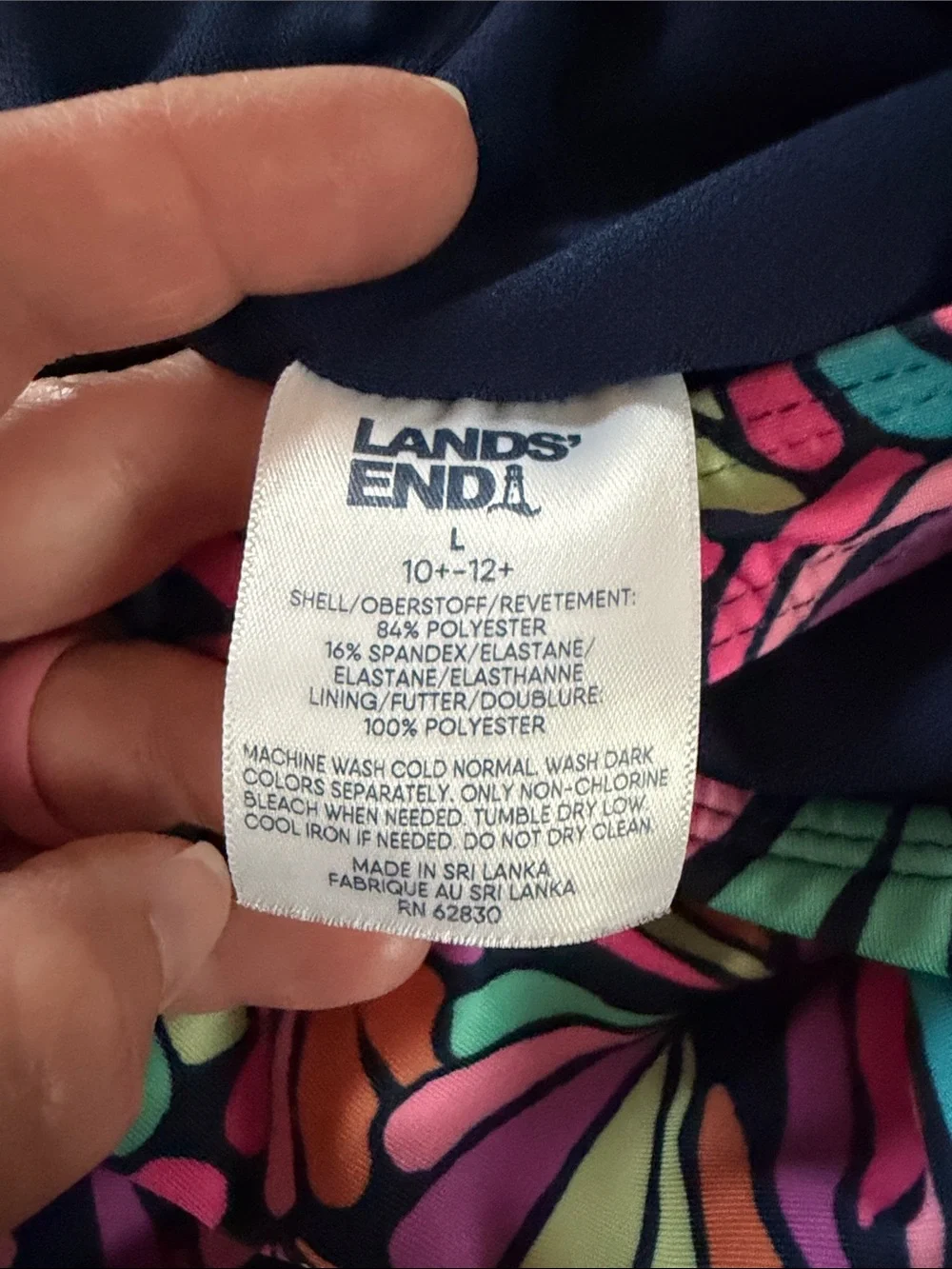 Lands' End Girls One-Piece Swimsuit in Navy with Bright Floral Petal Print